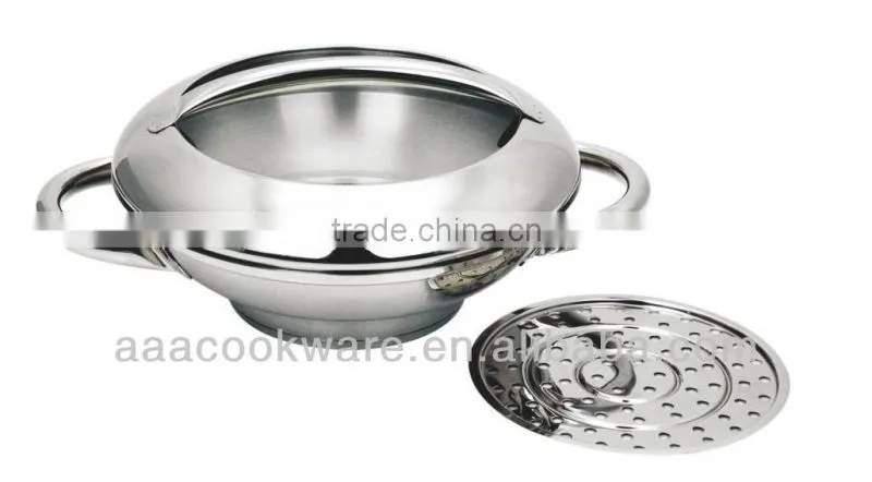 2014 New Design Guangdong Quality Stainless Steel Wok 30cm With Steamer For Wholesale