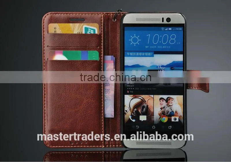 Original Fashion 64 Grain Stand Wallet Flip PU Leather Case With Card Slot For HTC One M9 MT-3459