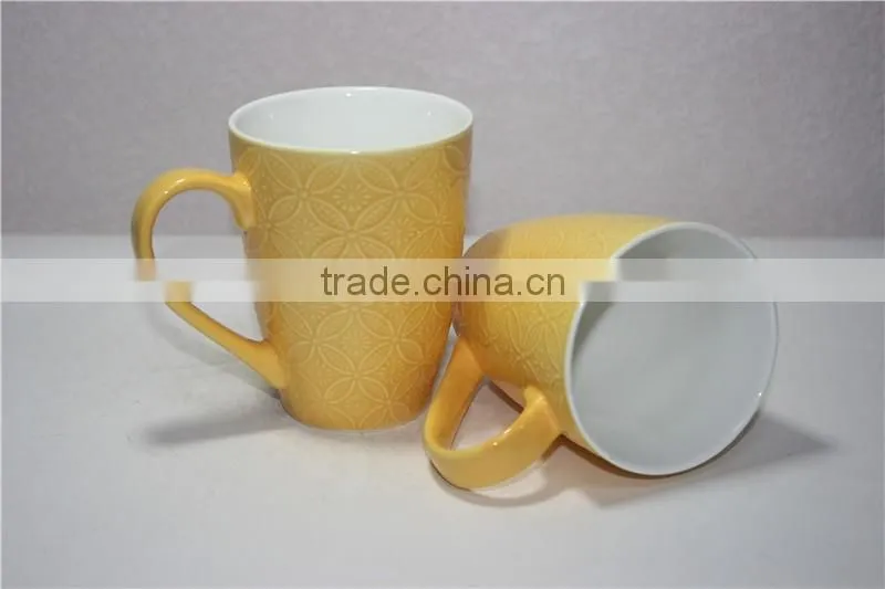 Normal shape Yellow colour 13 oz ceramic coffee mug