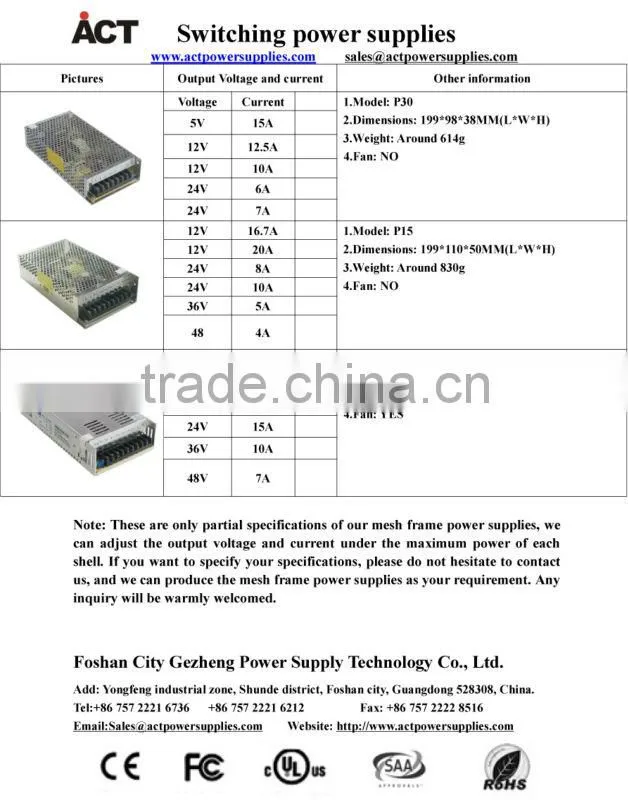 SAA CE approved 12V 24V led strip light driver power supply