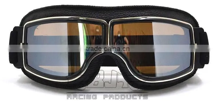 BJ-GT-011 High Quality Black Leather Motorcycle Helmet Steampunk Aviator Goggles
