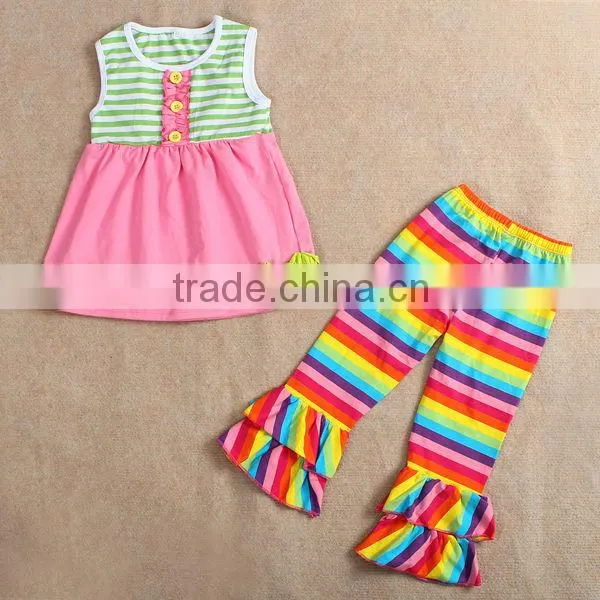 Hot sale!! 2016 top 100 little model Tank top dress With Pants In Set-sweet style designs for girls