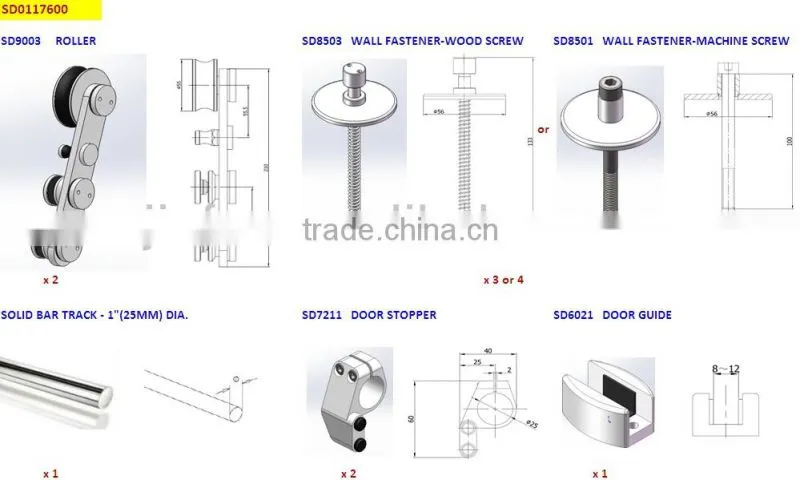 Modern Stainless Steel Glass Sliding Barn Door New Bar Track SD0117600