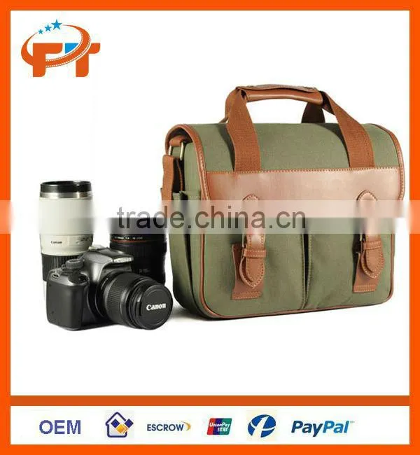 Canvas camera bag for 1 camera 2 lens and can for ipad