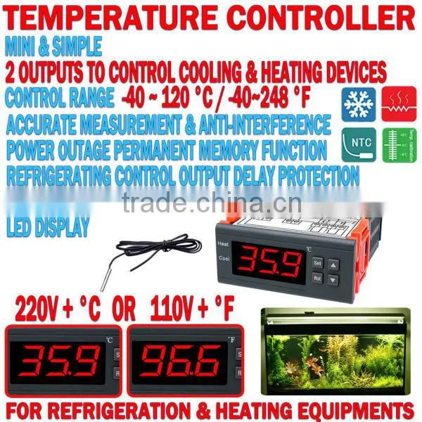 Relay 110V F 220V C Aquarium Digital Temperature Temp Controller Thermostat