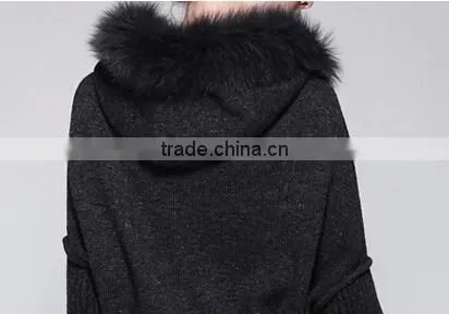 stylish merino wool sweater with raccoon fur