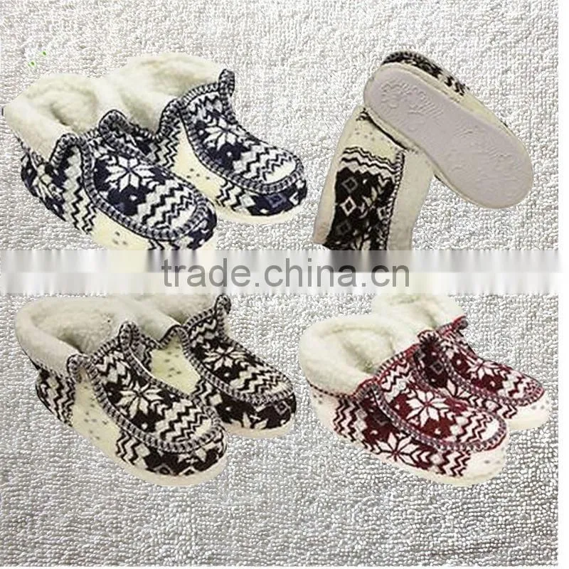 Women winter faux fur coral fleece snowflake pattern slipper indoor boots