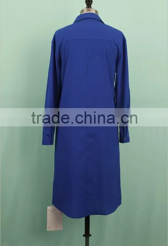Long sleeve blue color fishtail chiffon blouse dressy chiffon blouses