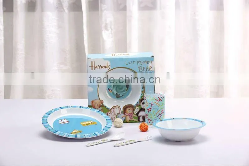 Wholesale colorful box packing melamine baby dinnerware set