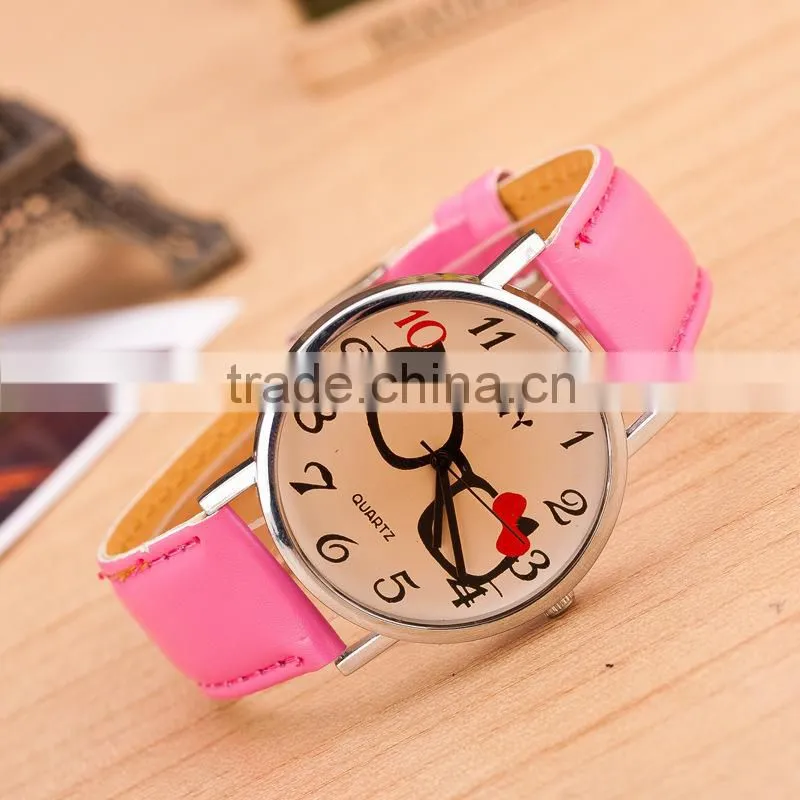 Cheap Alibaba Express Hot Sale Watches Colorful Lovely Glasses White Leather Watch in Stock!