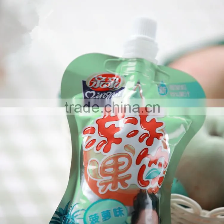Yason resuable fruit juice spout pouches bear with 120deg sterilization process stand up pouch with spout pouch bottom gusseted