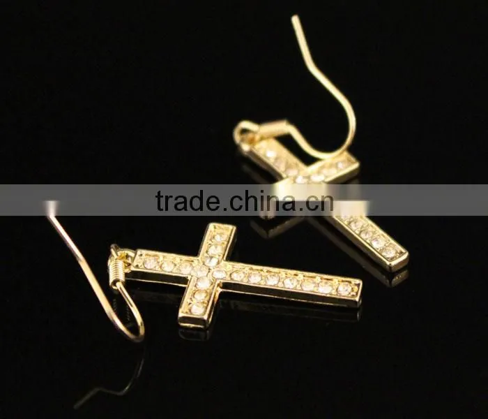 crystal gold cross dangle women earrings