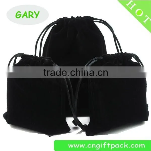 Black 15cmx20cm Custom Velvet Drawstring Pouch Bag