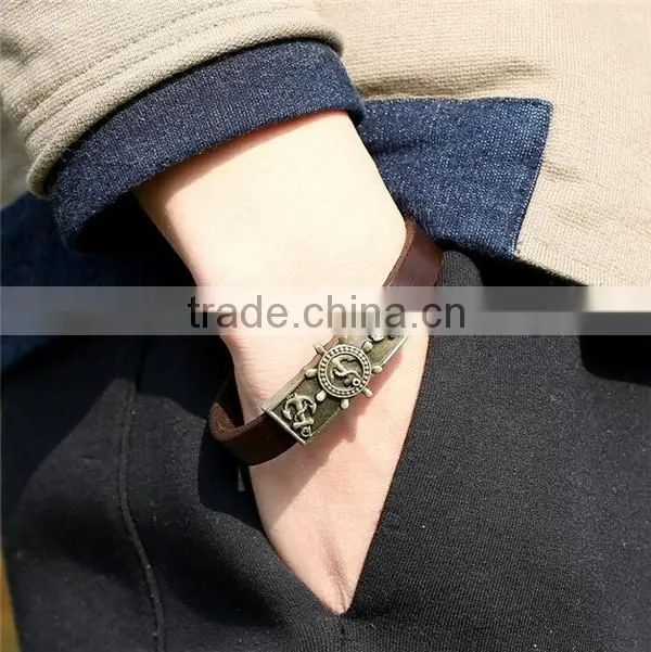 New design mens leather anchor bracelet/anchor bracelet men