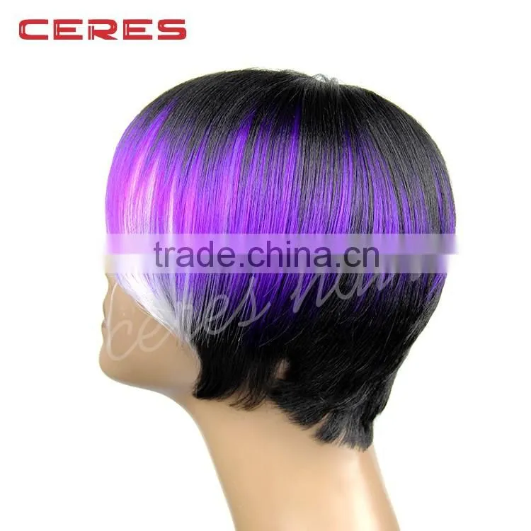 High Temperature premium synthetic wig Japanese fiber short Bob wig purple color fashion style full lace wig