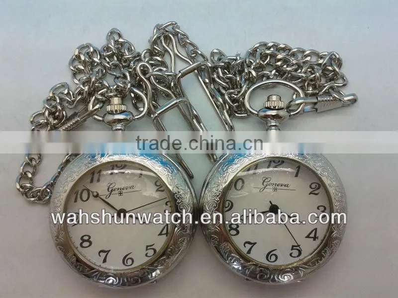 latest trend design steel chain silver color japan movt quartz pocket watch