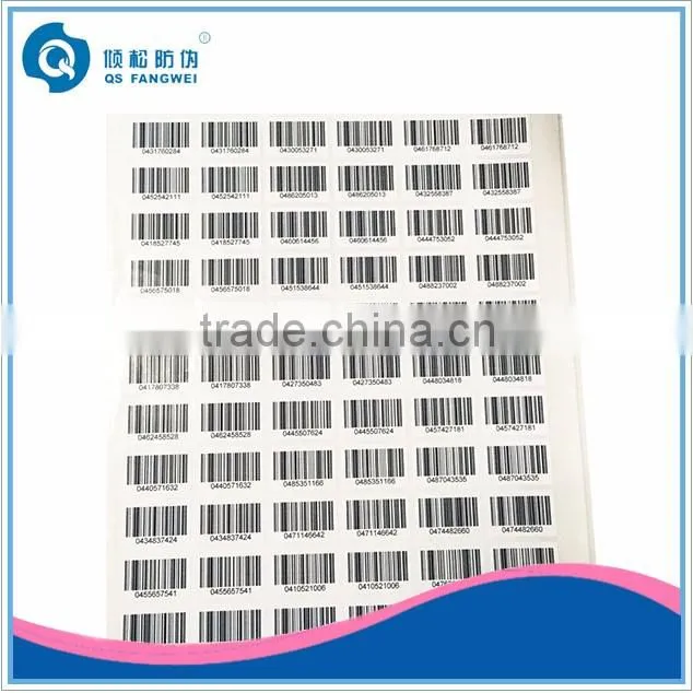 Adhesive serial number bar codes sticker labels for fabric