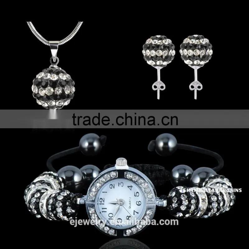 10mm Zebra clay rhinestone Shamballa beads jewelry Set Watch Set Braclet Watch/Necklace Pendant/Stud Earrings Sets BS065