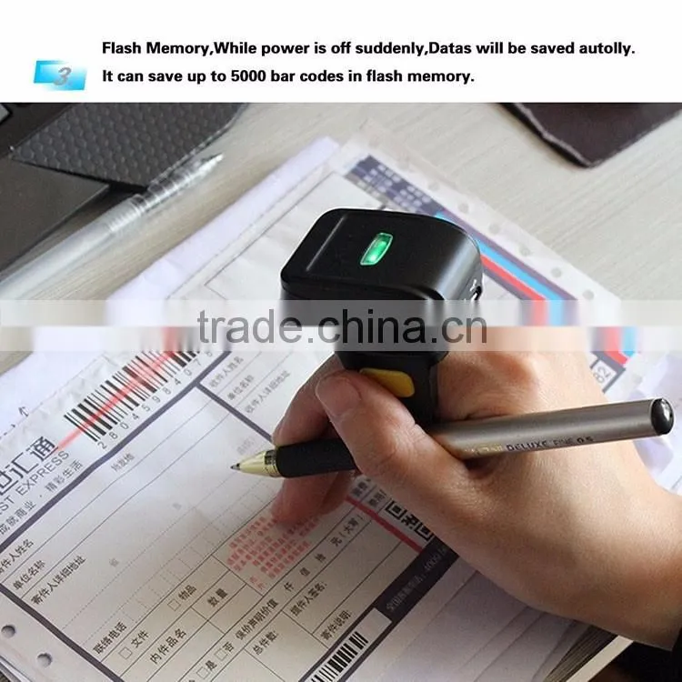 New designed 32 Bit laser wireless mini bluetooth ring barcode scanner