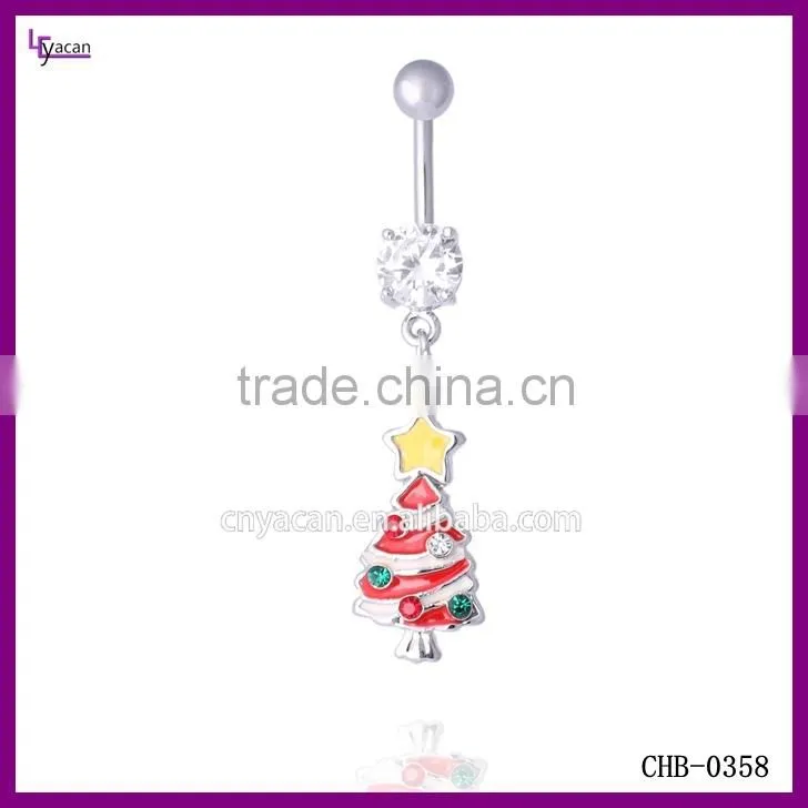 Steel Dangle Christmas Tree Festival Piercing Fake Belly Navel Ring