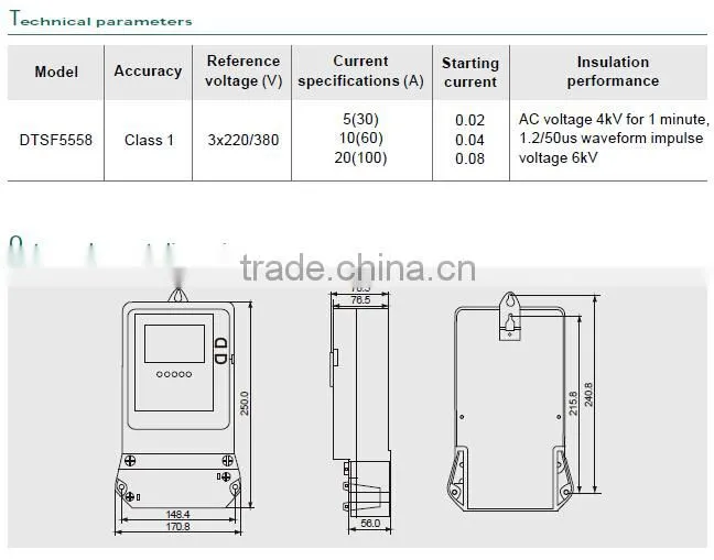 Three phase electronic multi-rate active energy meter