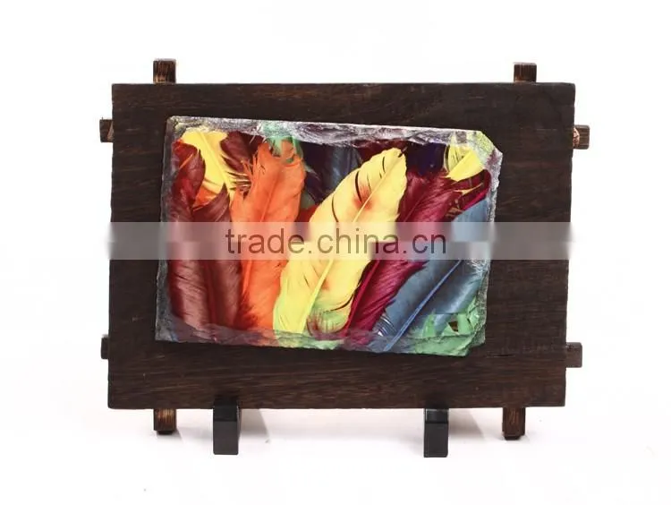 Promotional gifts customed L17*H12*W0.9CM blank wooden frame sublimation image rock