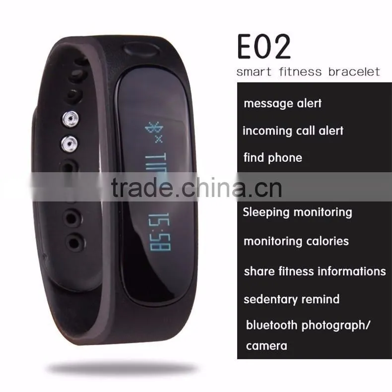 Waterproof Bluetooth Smart Activity Tracker Bracelet E02 Band Call/SMS Remind Sport Watch sync to phone Android