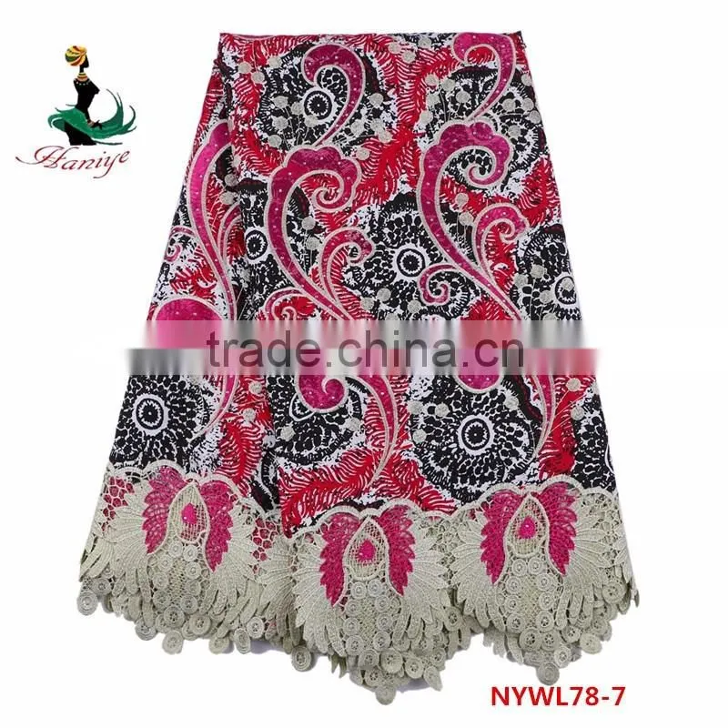 Newest design ankara wax mix lace fabric african dutch wax with polyester lace