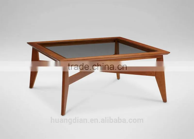 square wood base glass top living room coffee table for sale CT7019