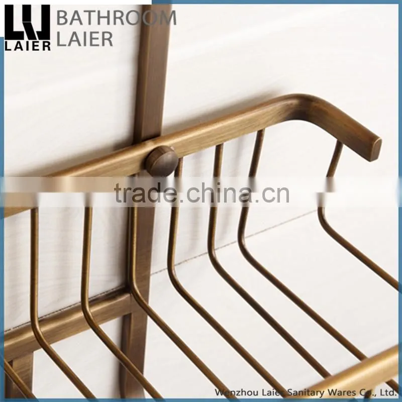 Simpe-style brass antique bronze plating with hook wall mounted Bathroom accessories double corner basket