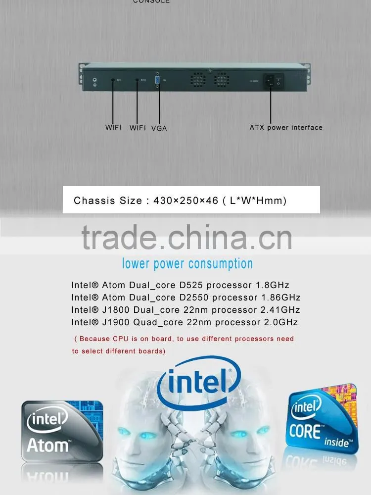 D525 1u network appliance 4 ethernet ports motherboard vpn router 1U Rack mount support 4xGbit Ethernet