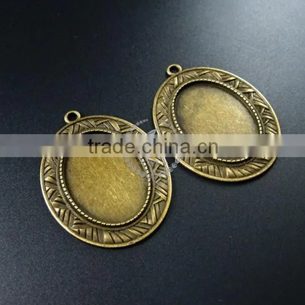 30*25mm setting size brass bronze filigree simple oval bezel tray DIY pendant charm supplies 1421080