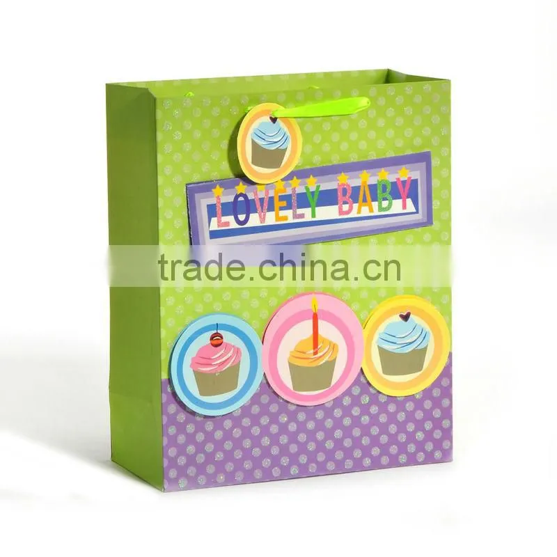 Kids birthday party gift paper bag with ribbon handle