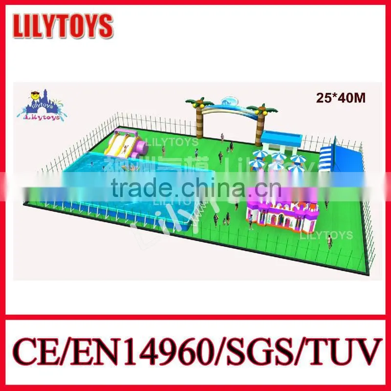 Giant outdoor amusement water park Land,water games playground with swimming pool