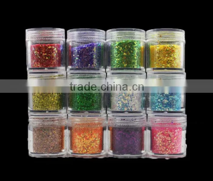 H1-008 12COLOURS BIG GLITTER POWDER ,10G nail art fine powder