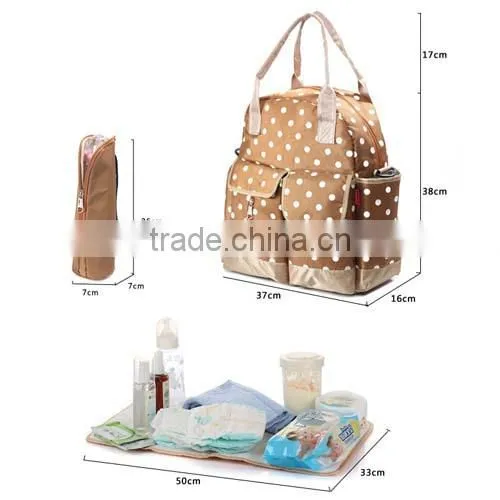 Multifunctional Black Polka Dot 3 Sets Diaper Backpack/Shoulder/Tote Bag for Kids (BLZ2587)
