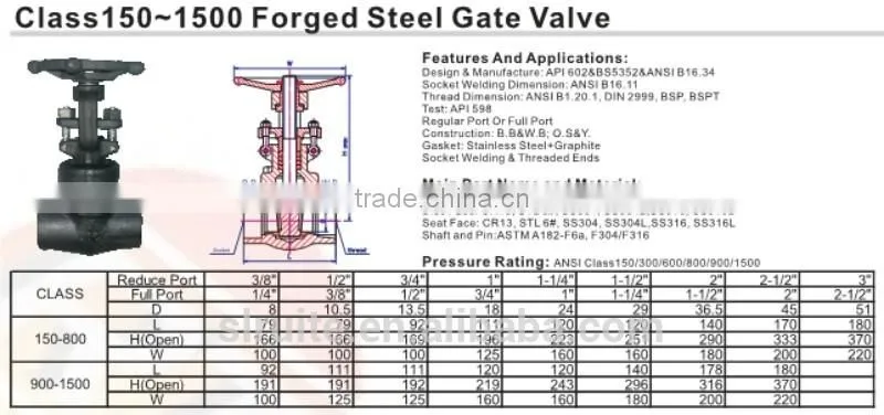 Class 150-1500 Forged Steel Gate Valve