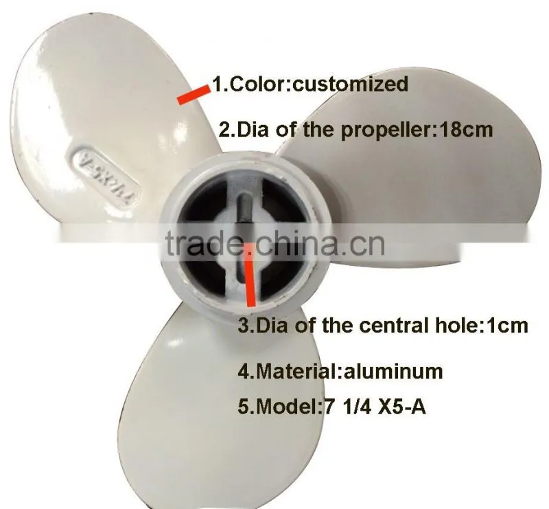 Aluminum Plastic Propeller 7 1/4 X5-A for 2.0-5hp outboard motor/boat plastic propeller/plastic fan propeller