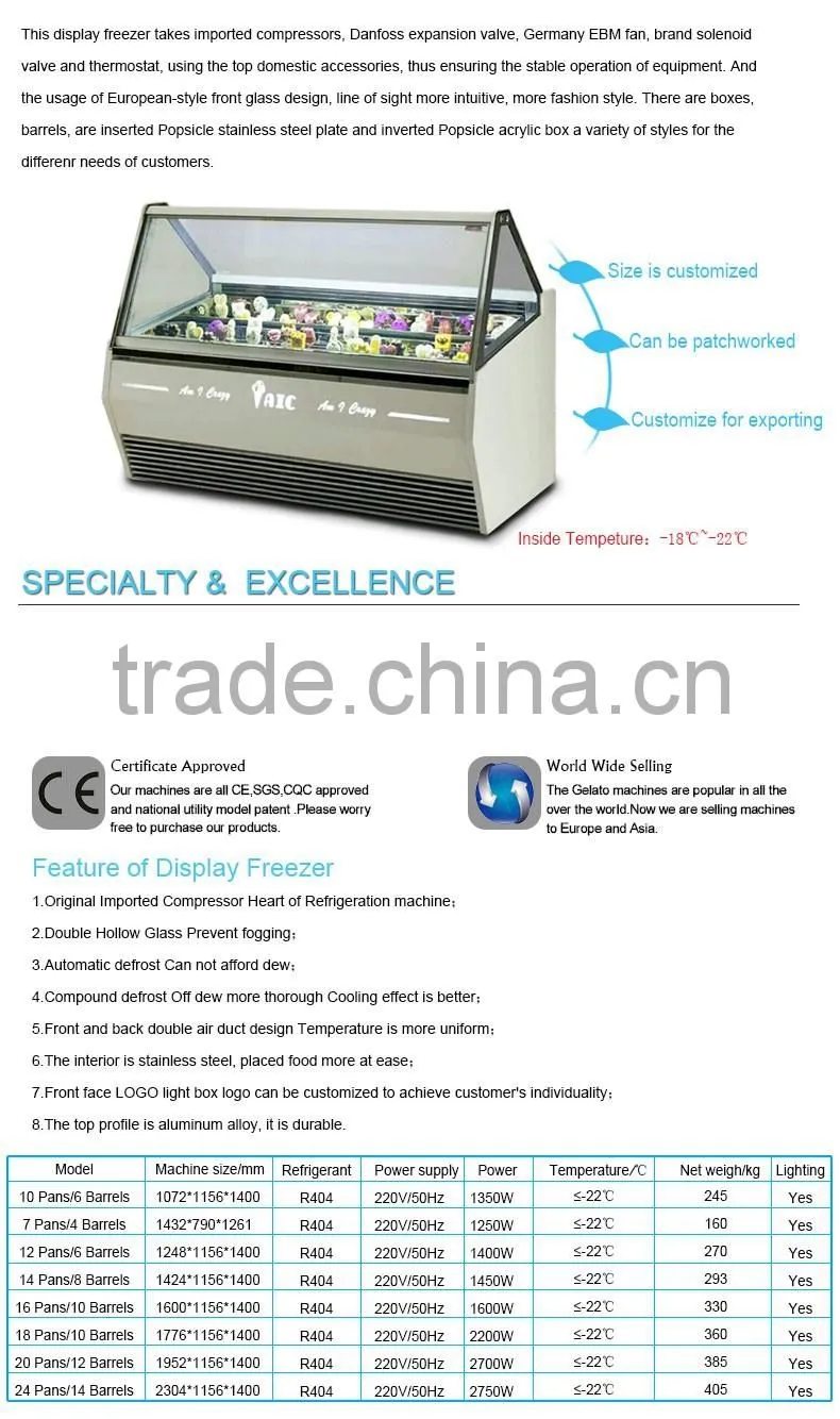 Commercial Vitrine Gelato Display Freezers Machine