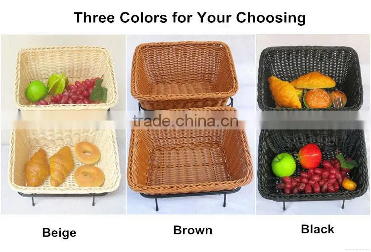 Amazing supermarket or store used fruit & bread rack with 2 tier rattan baskets delicate food display