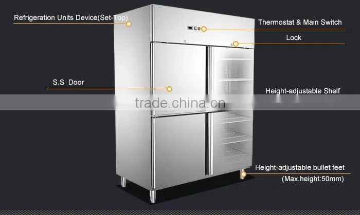 Restaurant Kitchen Stainless Steel 2 Door Freezer/Commercial Side By Side Refrigerator Freezer/Commercial Deep Freezer