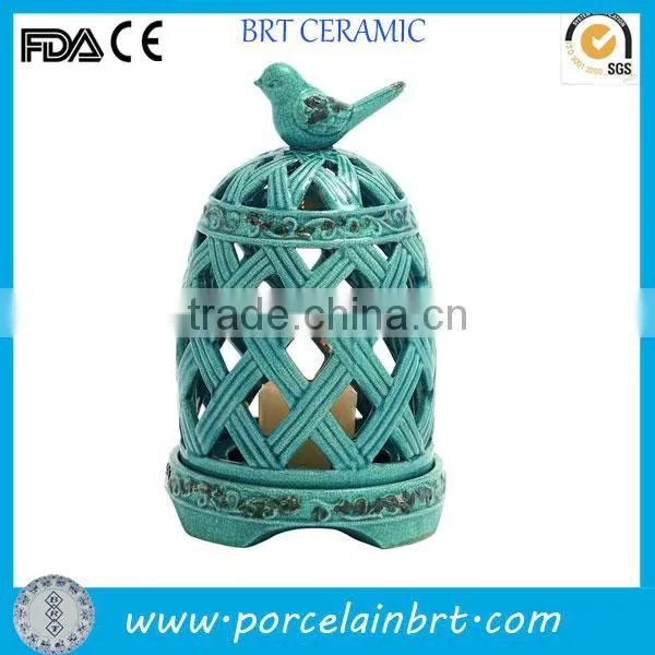 Custom design ceramic bird cage candle holder