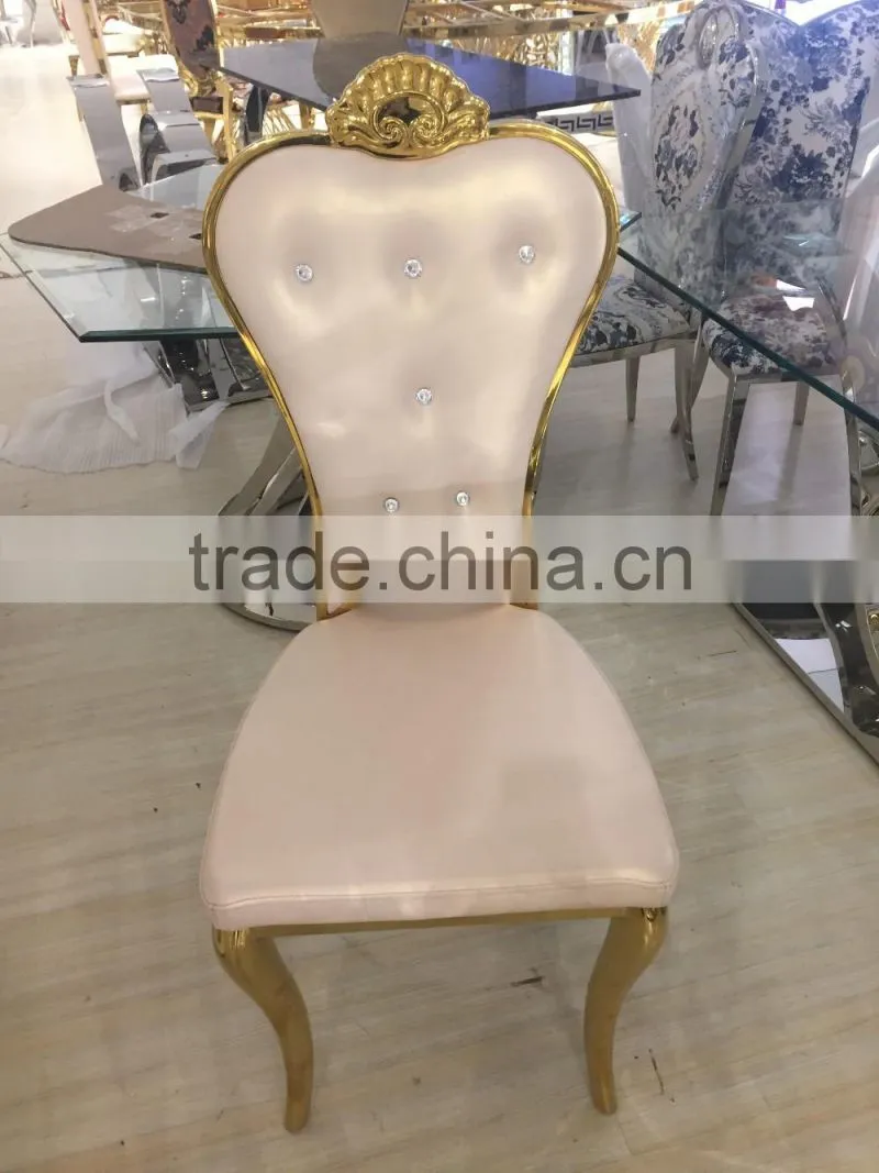 luxury white stitching PU back golden wedding chair