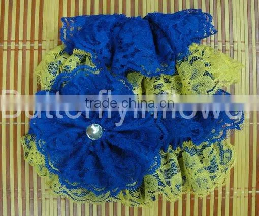 fashion silk baby auqa lace hat with lace flower baby cap
