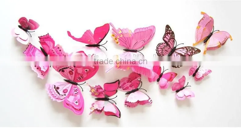 New Design Double-deck 3D Butterfly Wall Sticker PVC Double Layer Butterflies Decor Wall Sticker