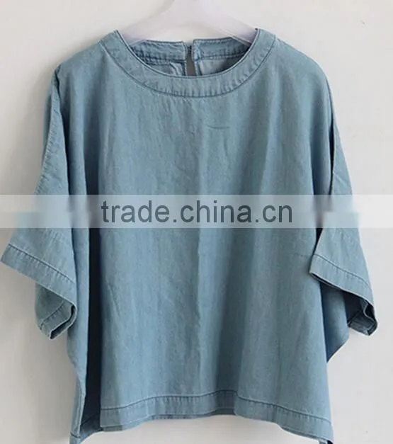 Fashion lady denim tops jean blouse shirts for woman