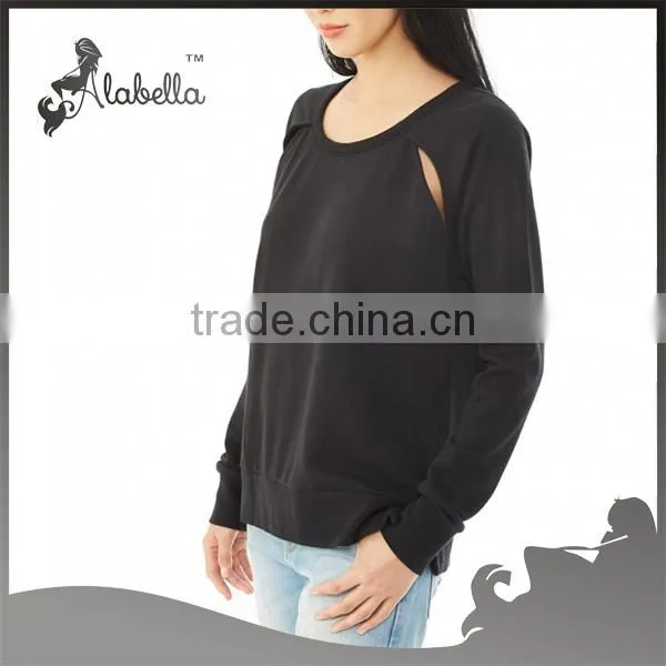 Cotton/polyester black light french terry cutout shirt for women