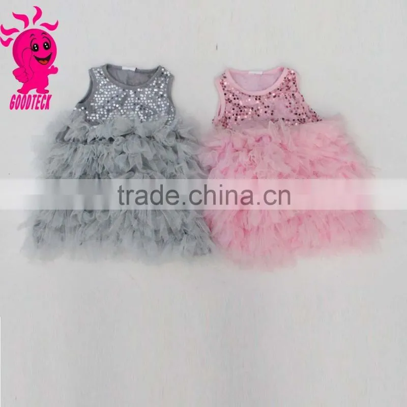 2015 wholesale Chiffon Flower Girl Princess dress pretty Girl Party baby girls clothes Sleeveless Summer dresses