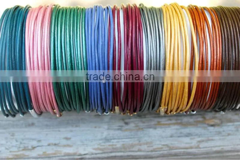 silver tube leather bracelet, 10pcs stacking leather bangle bracelet, new design thin leather bracelet