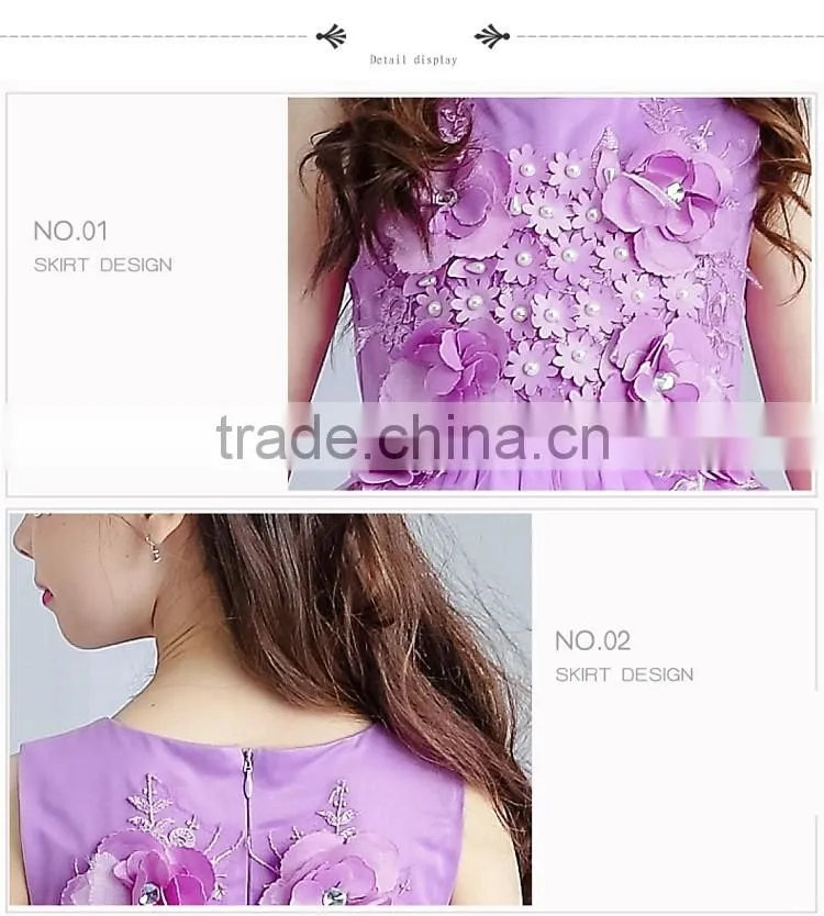 New Arrival Violet Ball Gown Tulle Girls Long Wedding Dress Sleeveless Embroidery Flower handmade Beaded Purple Prom party dress